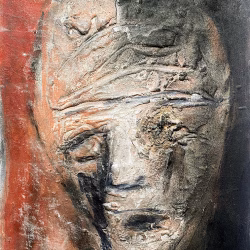 Rugged mixed media drawing of a head
