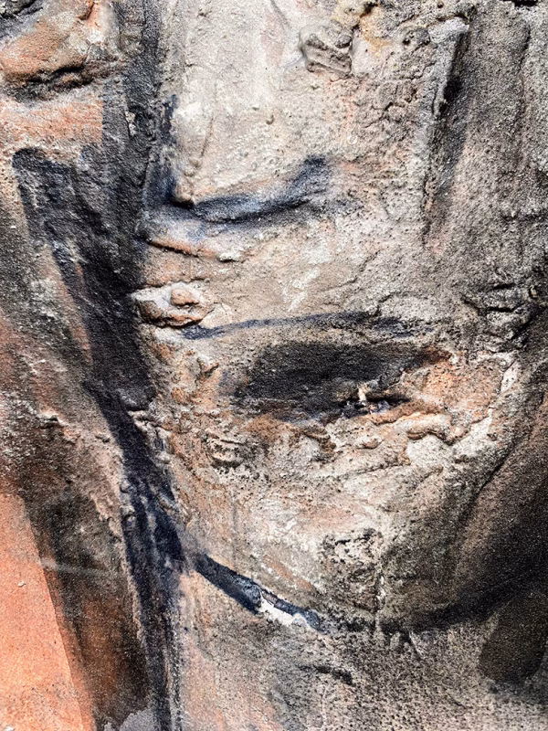 Rugged mixed media drawing of a head (detail 2)
