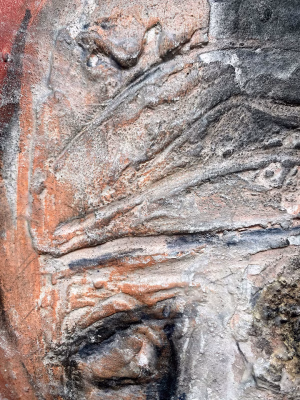 Rugged mixed media drawing of a head (detail 3)