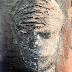Rugged mixed media drawing of a head