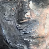 Rugged mixed media drawing of a head (detail 2)