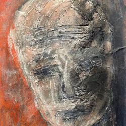Rugged mixed media drawing of a head