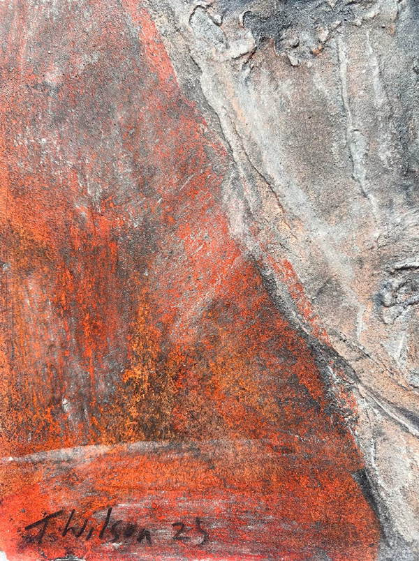 Rugged mixed media drawing of a head (signature)