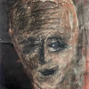 Rugged mixed media drawing of a head
