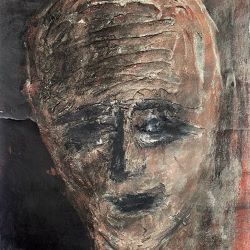 Rugged mixed media drawing of a head