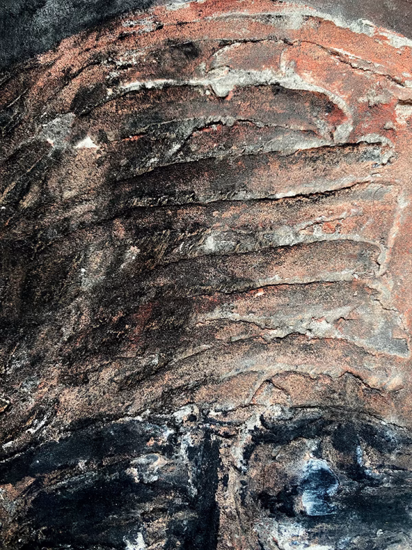 Rugged mixed media drawing of a head (detail 2)