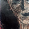 Rugged mixed media drawing of a head (signature)