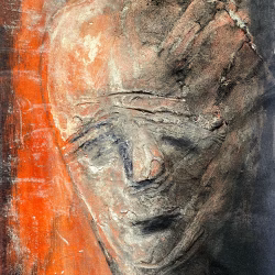 Rugged mixed media drawing of a head