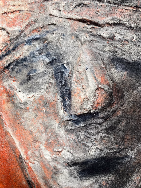 Rugged mixed media drawing of a head (detail 1)
