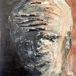 Rugged mixed media drawing of a head