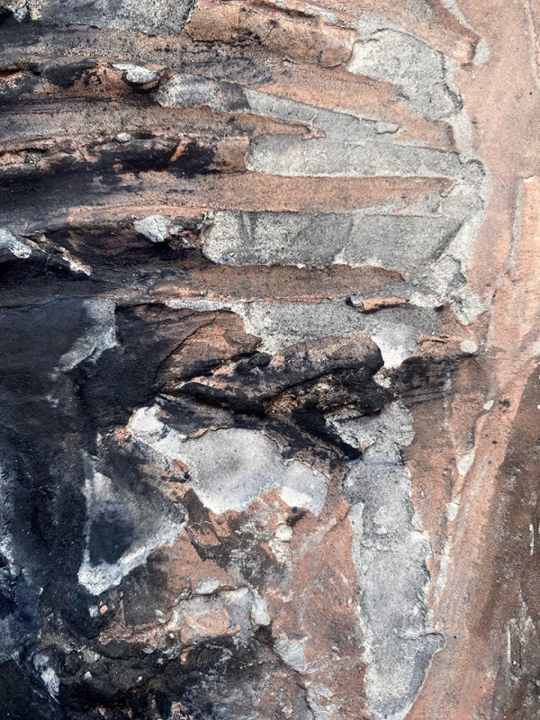 Rugged mixed media drawing of a head (detail 1)