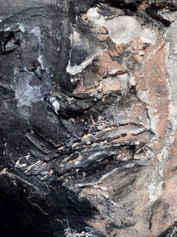 Rugged mixed media drawing of a head (detail 2)