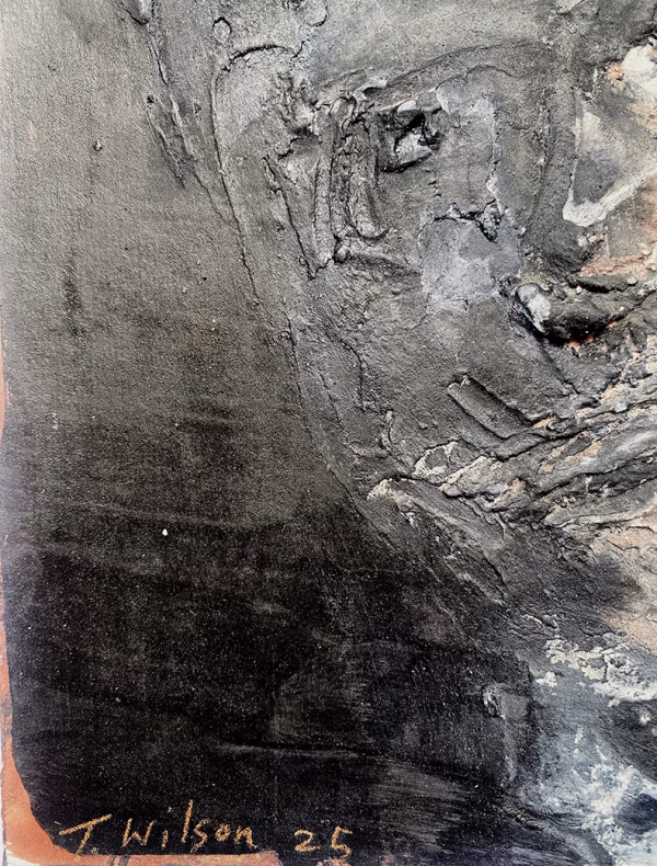 Rugged mixed media drawing of a head (signature)