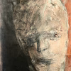 Rugged mixed media drawing of a head