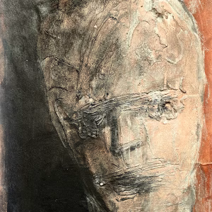 Rugged mixed media drawing of a head