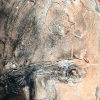 Rugged mixed media drawing of a head (detail 1)