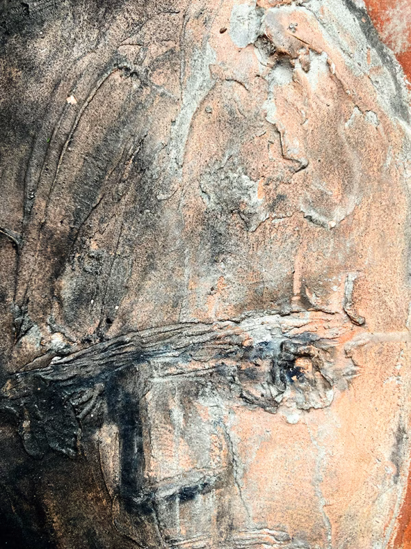 Rugged mixed media drawing of a head (detail 1)
