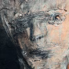 Rugged mixed media drawing of a head (detail 2)