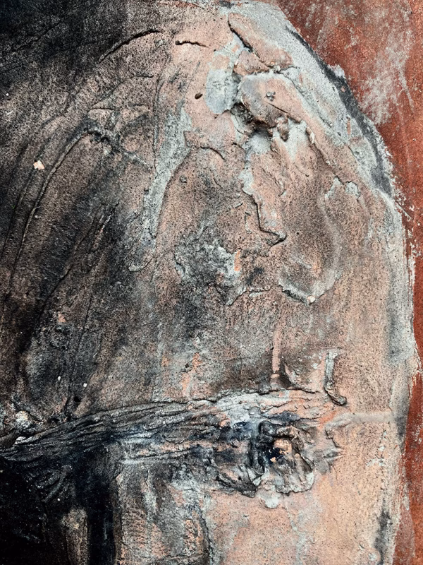 Rugged mixed media drawing of a head (detail 3)