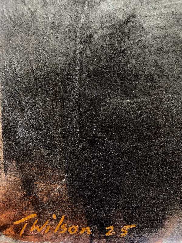 Rugged mixed media drawing of a head (signature)