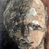 Rugged mixed media drawing of a head