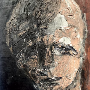 Rugged mixed media drawing of a head