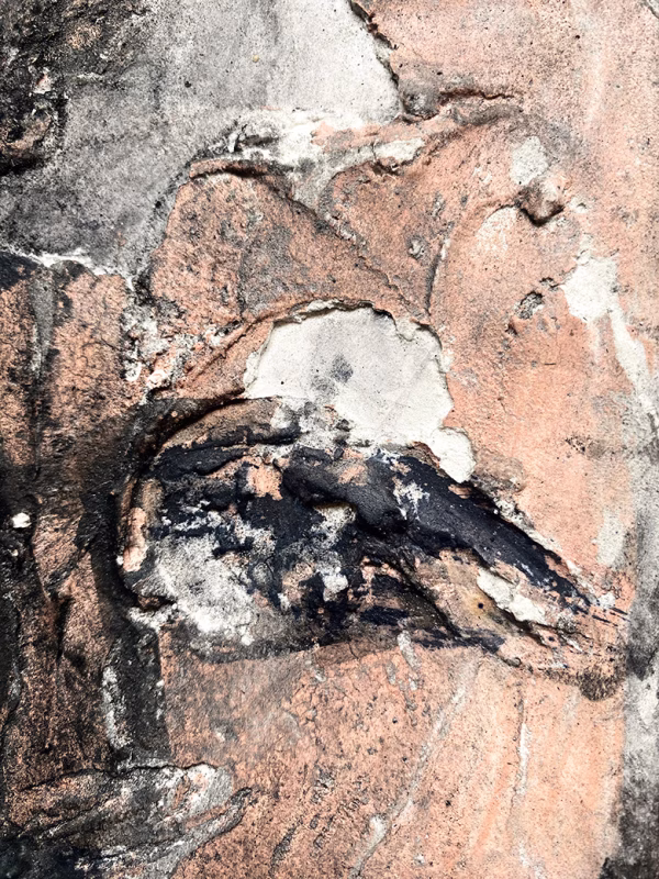 Rugged mixed media drawing of a head (detail 1)