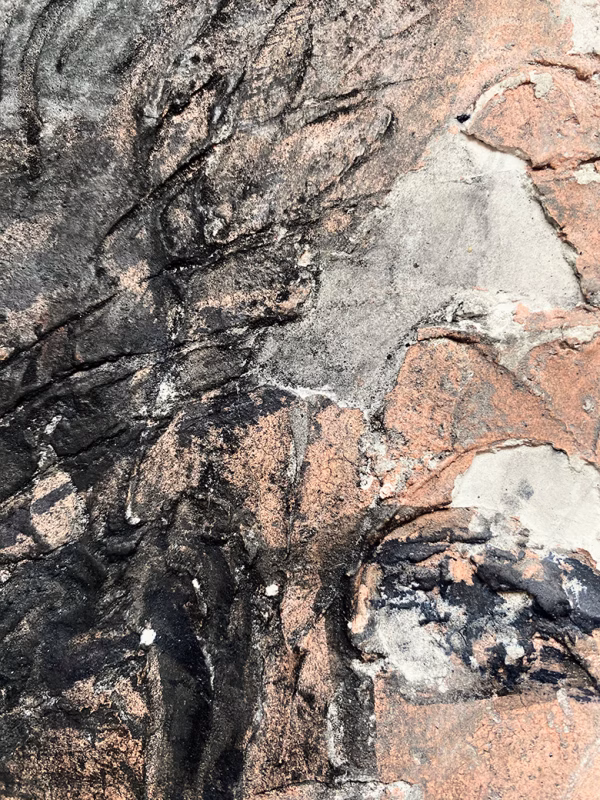 Rugged mixed media drawing of a head (detail 3)