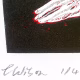 Detail: A woman crawls along the ground. She is bald, skeletal and covered in a removal blanket. Printed and tinted/shaded in black and red.