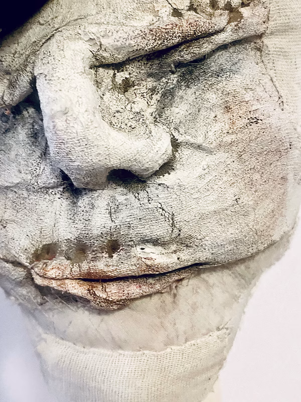 Skeletal torso sculpture face detail